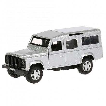 Машина металлическая Land Rover Defender, серебристая, 12 см, открываются двери, инерционная 