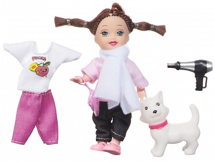Мини кукла – Красотка, 10 см с кошечкой и аксессуарами, 2 вида 