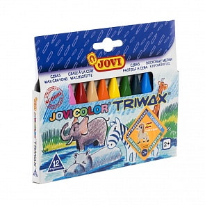 Мелки восковые треугольные, 12 цветов, в коробке с европодвесом (Jovi, 973/12)