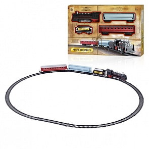 Железная дорога - Ретро Экспресс, паровоз, 3 вагона, 16 деталей, свет, звук (1 Toy, Т10148)