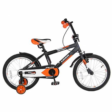 Двухколесный велосипед Lider Pilot, диаметр колес 18 дюймов, черный/оранжевый 