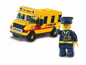 Конструктор - Школьный автобус с фигуркой, 105 деталей (Sluban, M38-B100)