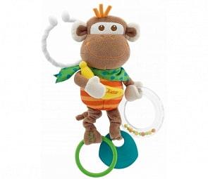Погремушка мягкая с прорезывателем – Обезьянка, с креплением на коляску (Chicco, 0907)
