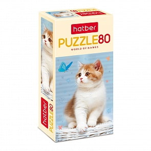 Пазлы - Котенок и бабочка, 80 элементов (Hatber, 80ПЗ5-21022)
