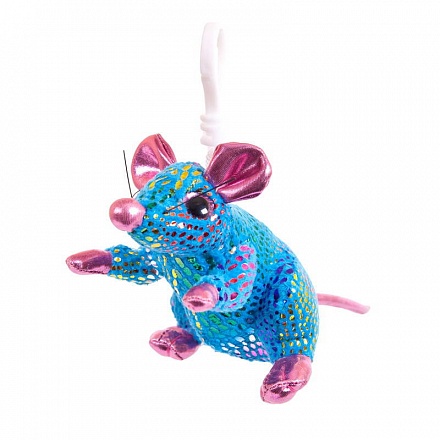 Мягкая игрушка с карабином - Мышка синяя с розовым, 10 см 