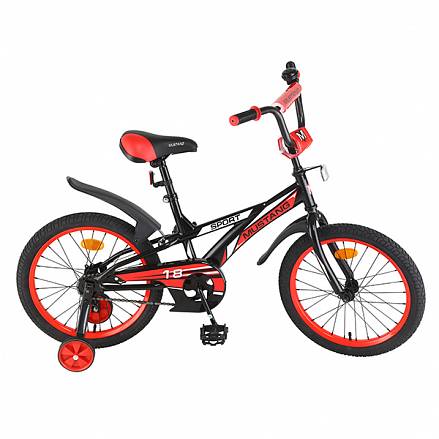 Велосипед детский – Mustang Sport, черно-красный со страховочными колесами 