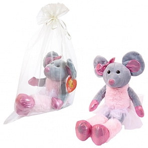 Мягкая игрушка в подарочном мешке - Мышка-балерина в юбке-пачке, 30 см (ABtoys, M100)