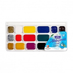 Акварель - Престиж с золотом и серебром, 18 цветов, без кисти (Луч, 18С1232-08)
