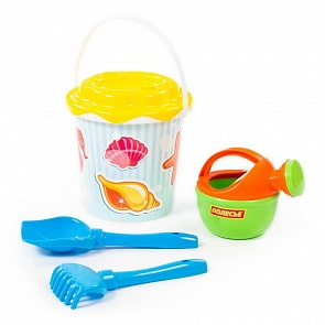 Набор №331: ведро с наклейкой, ситечко Солнышко, лопатка №5, грабельки №5, лейка малая №4 (Полесье, 5099)