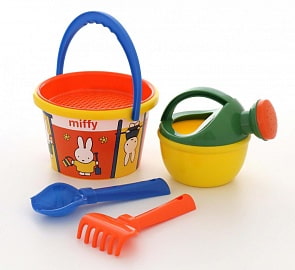 Набор №2 Миффи-4: ведро среднее с наклейкой, ситечко, совок №2, грабельки №2, лейка малая №4 (Полесье, 64769)