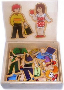 Набор одень куклу в коробке - Мальчик и девочка 2   (Wooden Toys,  D195)