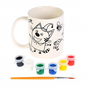 Набор для творчества Три Кота - Кружка для росписи, 6 акриловых красок, кисть (Multiart, 1271-TC)