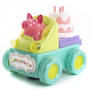 Машинка музыкальная - Поросенок Хрю, движение, свет (Деревяшки, 18WC02)