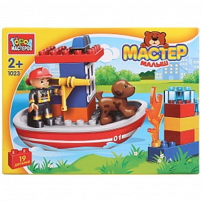 Конструктор – Большие кубики: Пожарный катер, 19 деталей (Город мастеров, GK-1023-R)
