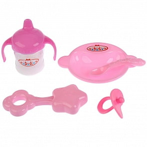 Набор для пупса Карапуз 5 предметов: погремушка, поильник, тарелка, ложка, соска (Карапуз, B1431620-1-RU)