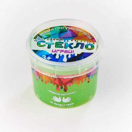 Слайм – Стекло с зелеными неоновыми блестками, 100 грамм в банке 