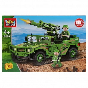 Конструктор из серии Армия - Джип с пулеметом, 305 деталей с фигурками (Город мастеров, 7079-BL)