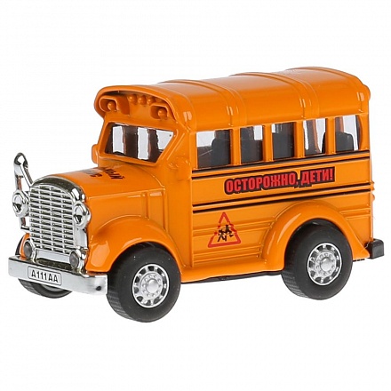 Модель металлическая - Школьный автобус, 8 см., свет и звук, инерционная, несколько цветов  
