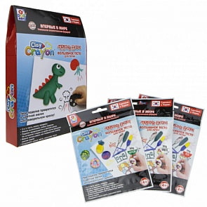Набор тесто-мелков Clay Crayon - Динозавр, 3 цвета по 30 г (1toy, Т19012)
