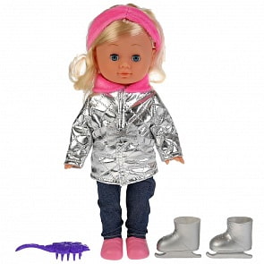 Интерактивная озвученная кукла Ксения фигуристка, 100 фраз и песня Волшебный цветок, 30 см (Карапуз, POLI-19-A-RU_19)