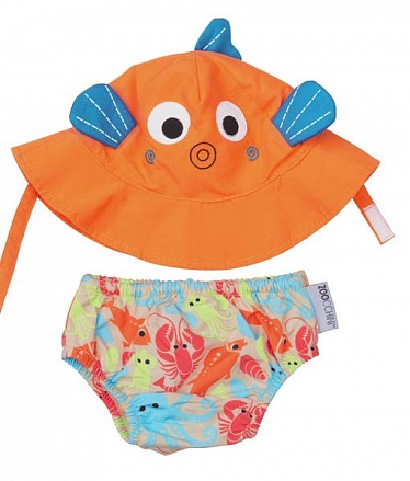 Подгузник для плавания и солнцезащитная панамка с дизайном Рыбка, размер M 6-12 месяцев 