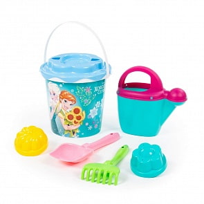 Набор Disney Холодное сердце №12: ведро с наклейкой, ситечко Солнышко, лопатка №5, грабельки №5, 2 формочки, лейка №10 (Полесье, 65759) (ассортимент)