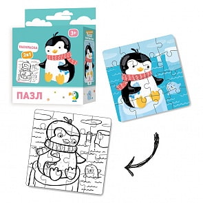 Пазл-раскраска 2-в-1 Пингвинчик (Dodo, R300122)