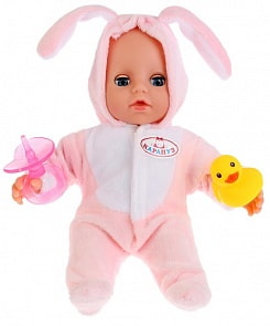 Пупс – в костюме розового зайчика, 20 см. 50 звуков, 15 фраз (Карапуз, 20ST-BB-ANML-RUsim)