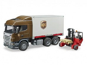Игровой набор – Фургон Scania UPS с погрузчиком и паллетами (Bruder, 03-581) 