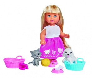 Набор – Домашние питомцы с куклой Еви, 12 см (Simba, 5733044)