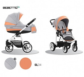Детская коляска Bebetto Vulcano New ecco кожа+ткань 2 в 1 шасси белая/BIA, цвет - SL04 (Bebetto, WB159_SL04)