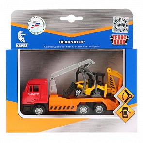 Металлическая машина инерционная Камаз Эвакуатор 12 см., с погрузчиком-экскаватором 7 см. (Технопарк, SB-17-24-L-WBsim)