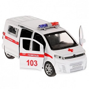 Машина Скорая помощь Citroen Space Tourer 12 см двери открываются металлическая инерционная (Технопарк, SPATOU-12AMB-WH)