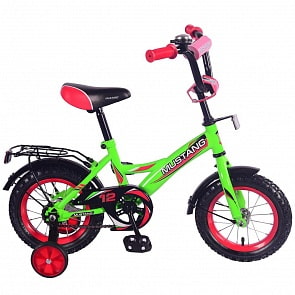 Велосипед детский салатово-красный с колесами 12', Gw-Тип, багажник, страховочные колеса, звонок (Mustang, ST12039-GW)