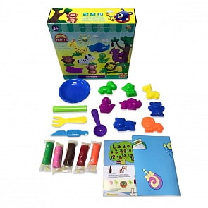 Набор - Масса для лепки - Зоопарк, 5 баночек разных цветов с тематическими аксессуарами, 20 предметов (ABtoys, 118932)