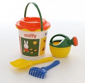 Набор №2 Миффи-1: ведро с наклейкой, ситечко Солнышко, лопатка №5, грабельки №5, лейка малая №4 (Полесье, 64646)