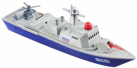 Инерционная металлическая модель – Военный корабль, 18 см, свет, звук 