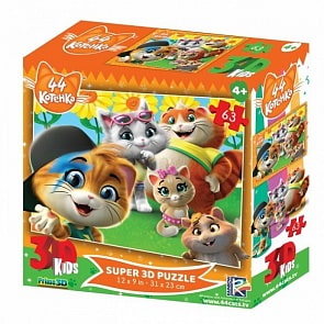Пазл 3D - 44 котенка, сюжет 2, 63 детали (Prime 3D, 13722-SBM)