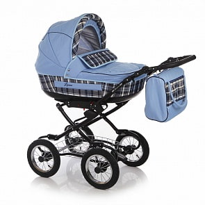 Коляска классическая 2 в 1 – Laura, голубой/клетка (Jetem, 03_голубой/клетка)