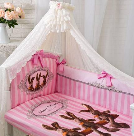 Комплект в кроватку – Sweet Rabbit, 7 предметов, розовый 