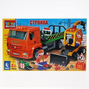 Конструктор Камаз перевозчик с бульдозером, 103 детали (Город мастеров, 7543-KK)