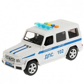 Модель Полиция Mercedes-Benz G-class 22 см свет-звук двери и багажник открываются пластиковая инерционная (Технопарк, GCLASS-21PLPOL-WH)