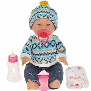 Интерактивный пупс – Сашенька, пьет, писает, с аксессуарами, 6 песен, 5 загадок, 35 см (Карапуз, Y35CR-KN-35406)