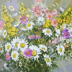 Раскраски по номерам - Букет с ромашками, 40 х 50 см. (Белоснежка, 043-AB)