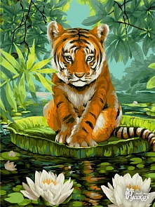 Рисование по номерам на холсте - Тигренок на кувшинке, размер 40 х 50 (Фабрика Творчества, S052)