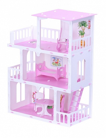 Домик для кукол - Маргарита, бело-розовый, с мебелью 
