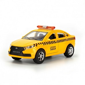 Машина инерционная – Автоваз Лада Веста Такси, 12 см, открываются двери (Технопарк, SB-16-40-T)