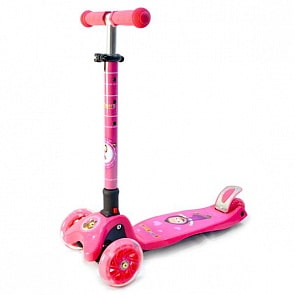 Самокат 3-колесный складной из серии Маша и медведь с алюминиевым корпусом, полиуретановыми светящимися колесами 120 и 80 мм. (S103MBsim)