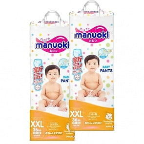 Подгузники-трусики размер XXL, 15+ кг, 2 пачки по 36 шт (Manuoki, JPM014-2)
