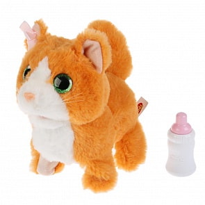 Интерактивный котёнок Рыжик 16 см. на батарейках, со светящейся бутылочкой (My Friends, JX-2445)